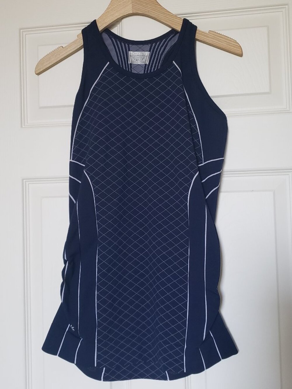 Athleta Women's Finish Fast Line Navy Blue & White Racerback Tank - Size Large